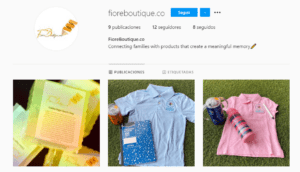 Instagram profile showcasing products and clothing.